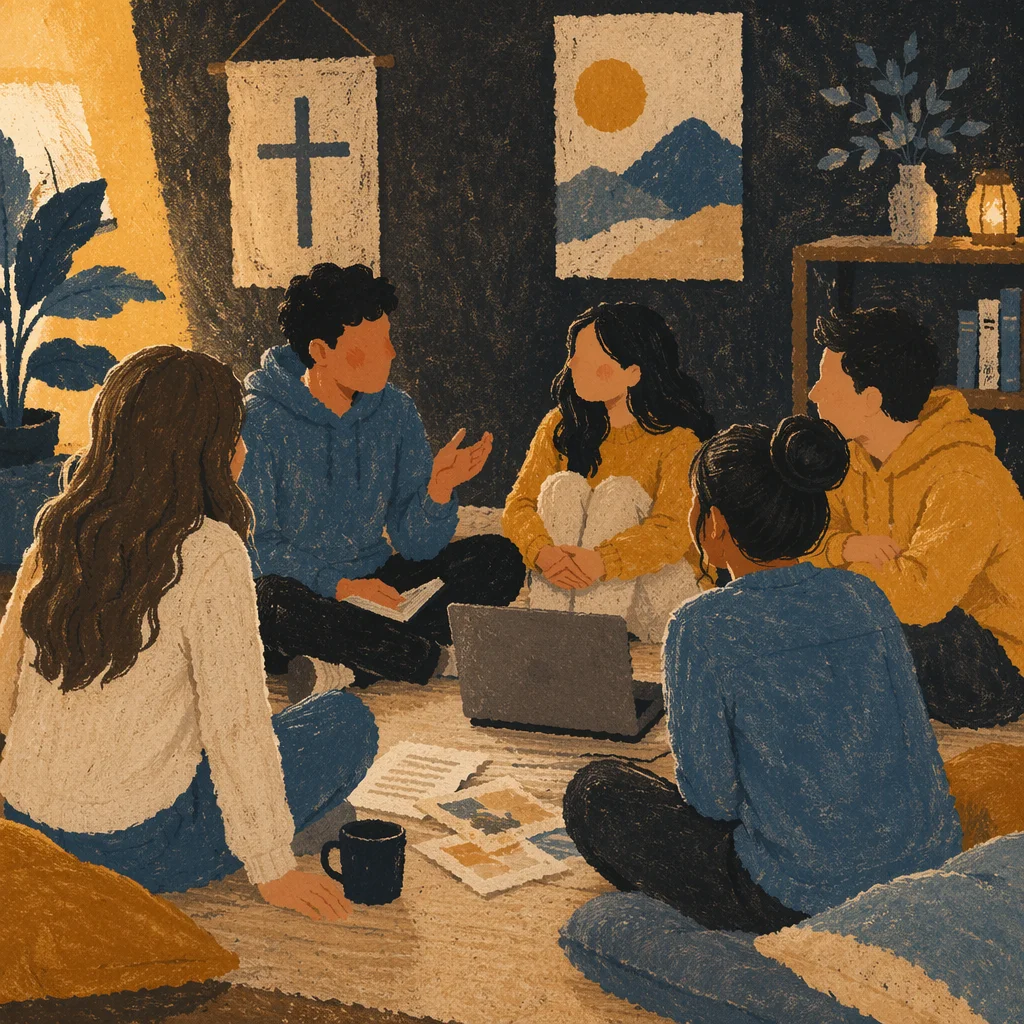 Young Adults Laughing in Church Fellowship