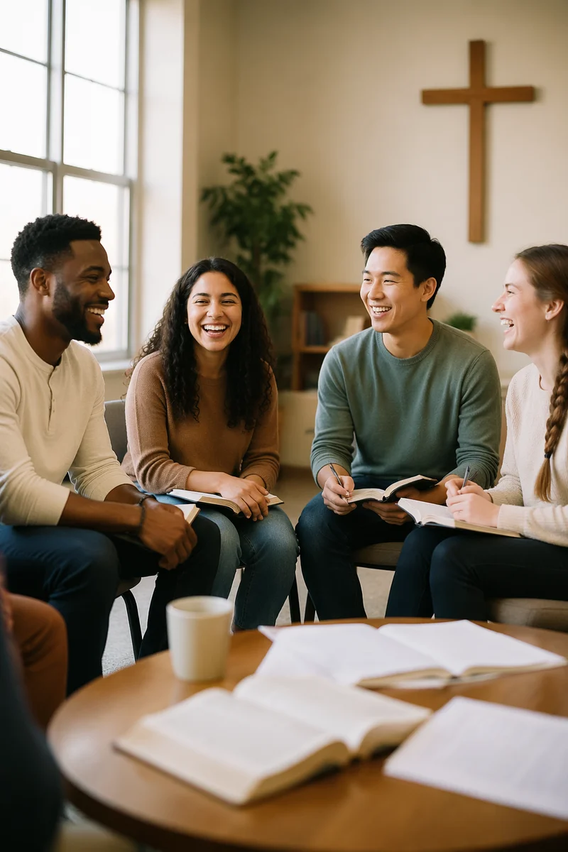 Young Adults Laughing in Church Circle
