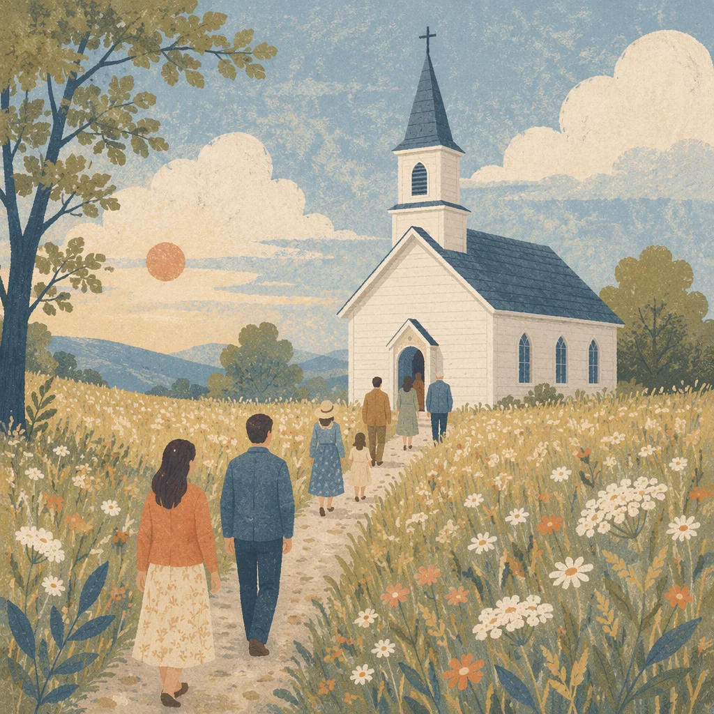White Country Church Steeple in Meadow