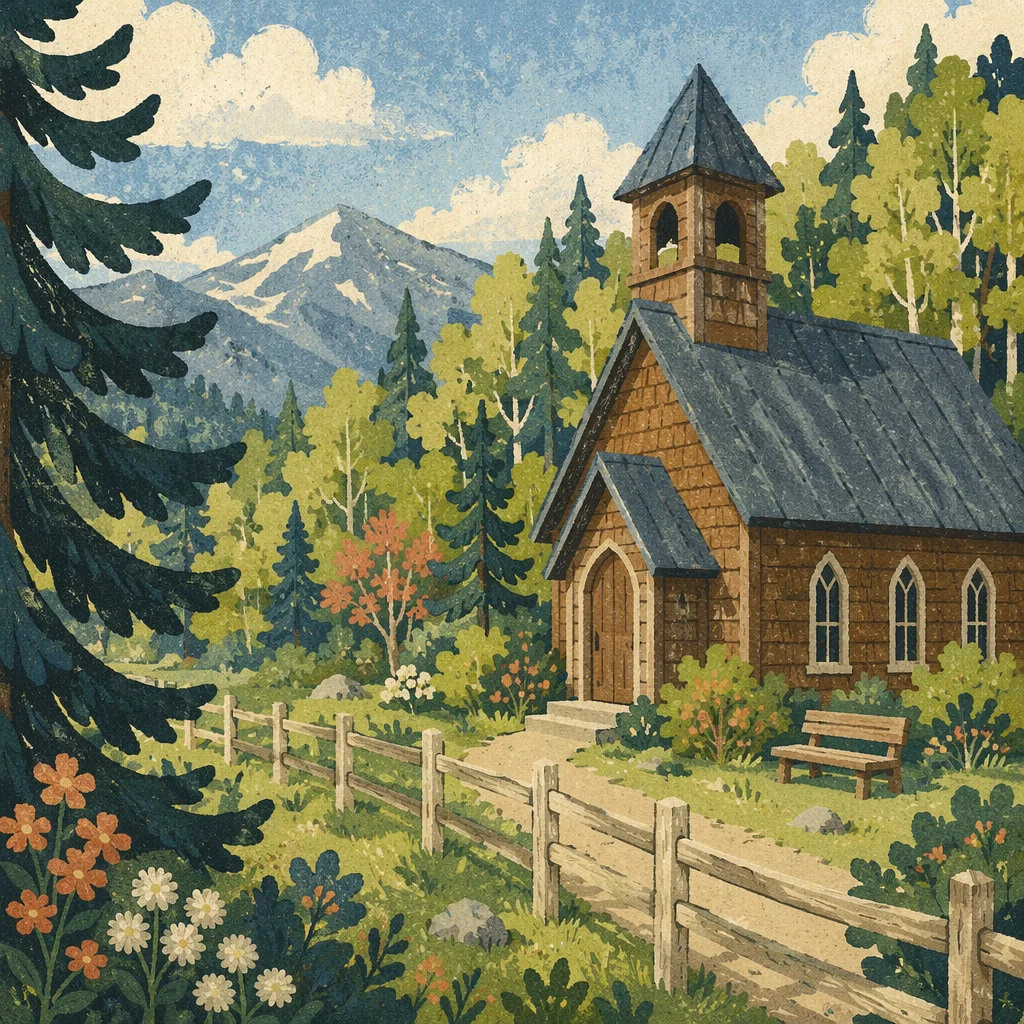 Rustic Wooden Chapel in Mountain Forest