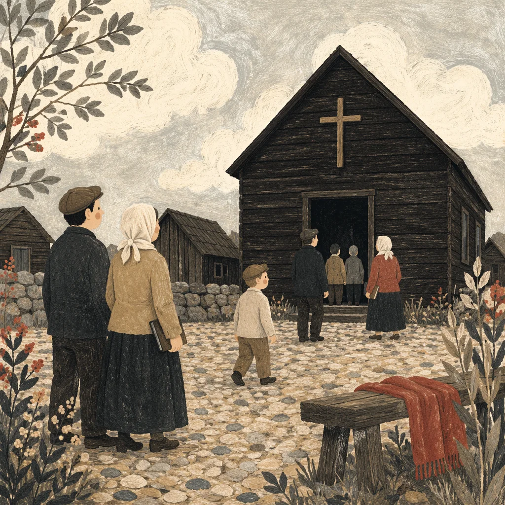 Rustic Wooden Countryside Chapel on Sunday Morning