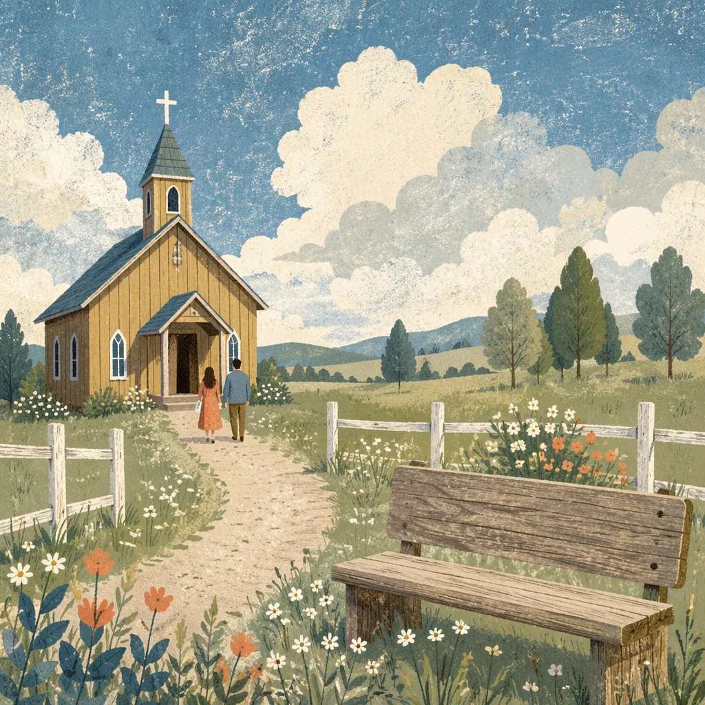 Countryside Wooden Chapel with Gravel Path
