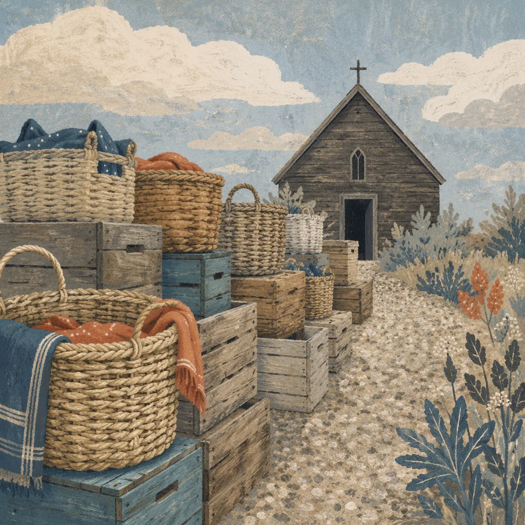 Rustic Wooden Chapel Beyond Willow Baskets
