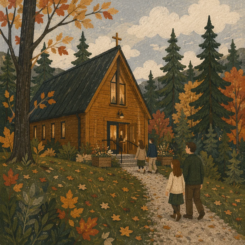 Small Wooden Chapel in Autumn Countryside