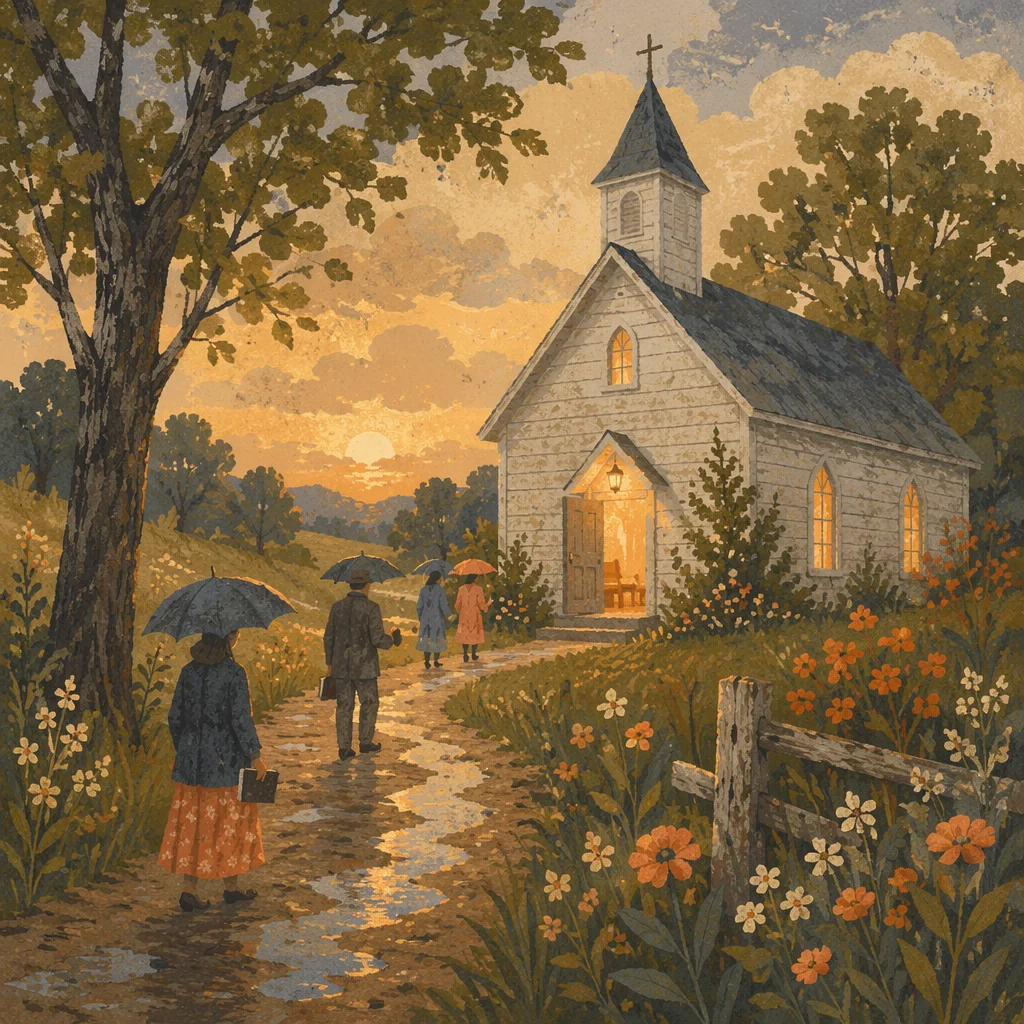 Weathered Wooden Chapel After Spring Rain