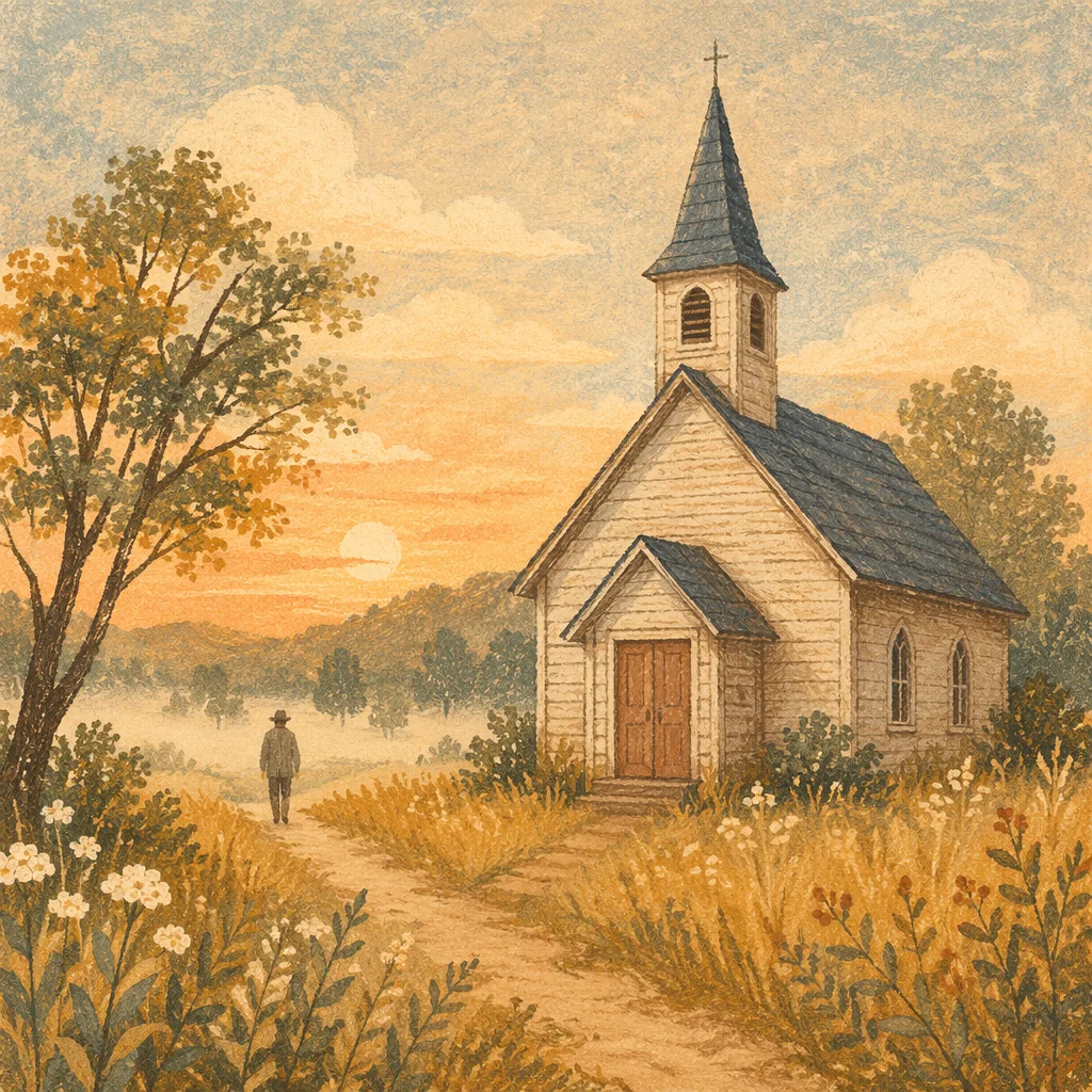 Rustic Wooden Chapel in Misty Countryside