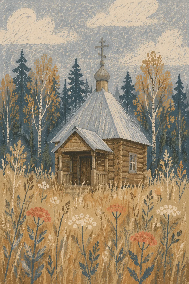 Rustic Wooden Chapel in Quiet Meadow