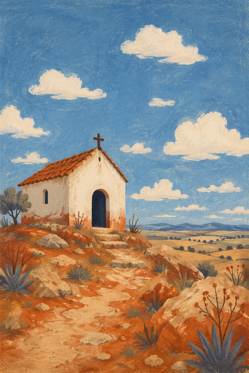 Wooden Countryside Chapel on Rocky Hilltop