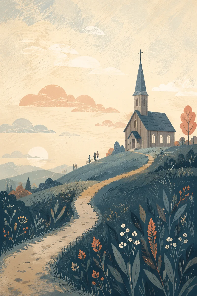 Small Wooden Chapel on Countryside Hill