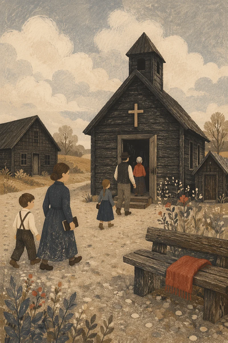 Rustic Wooden Countryside Chapel on Sunday Morning