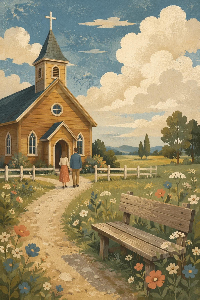 Countryside Wooden Chapel with Gravel Path