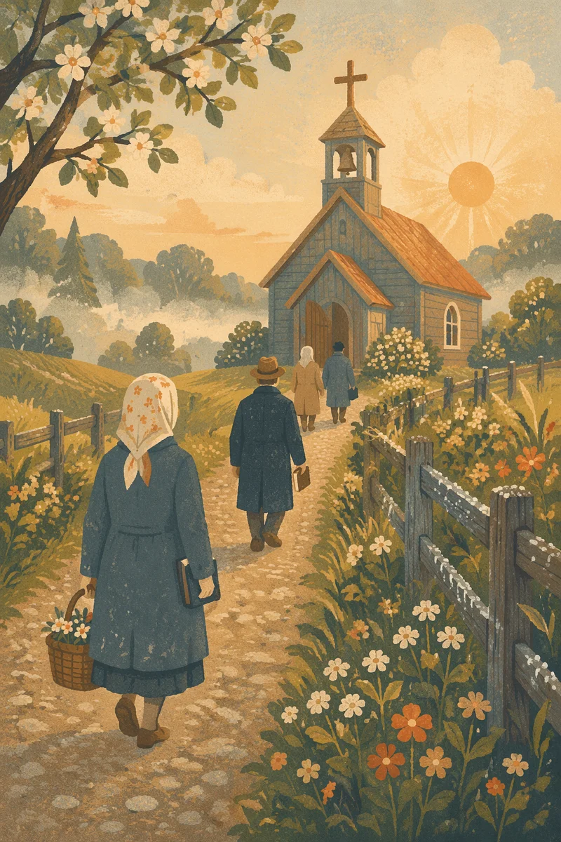 Misty Countryside Wooden Chapel Morning
