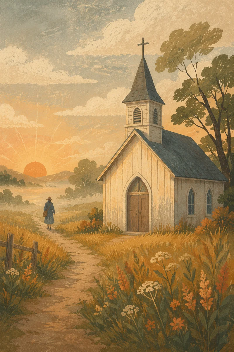 Weathered Countryside Chapel at Sunrise