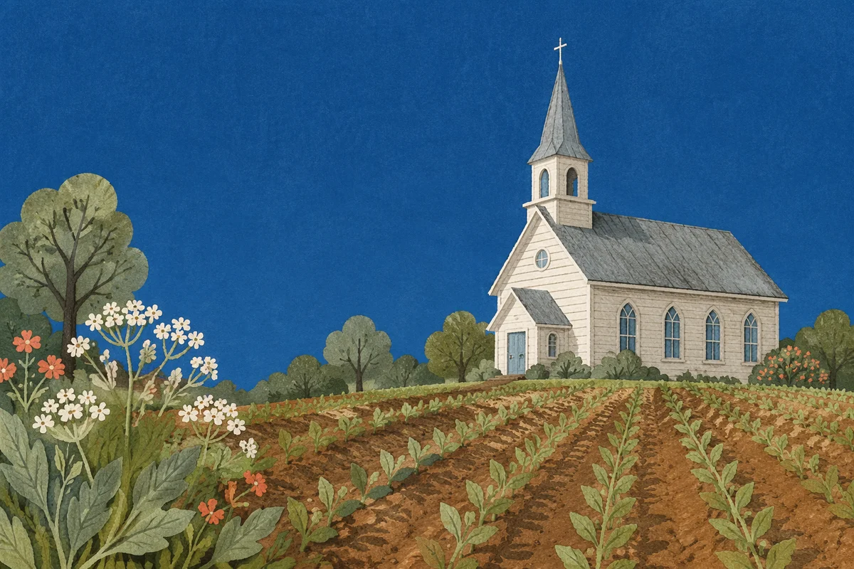 White Wooden Chapel in Peaceful Countryside