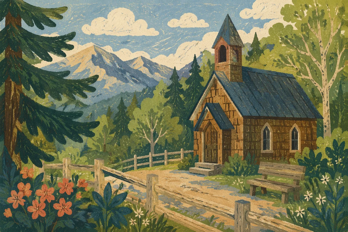Rustic Wooden Chapel in Mountain Clearing