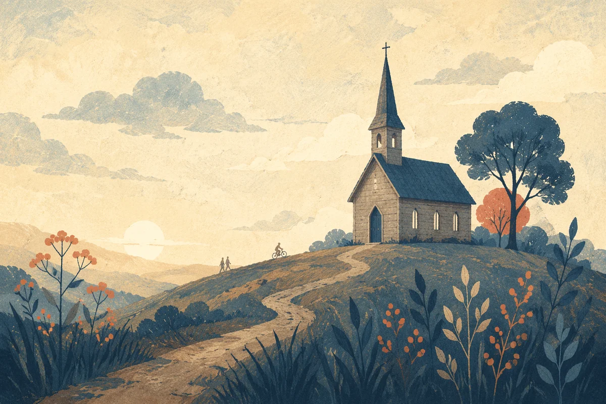 Quiet Wooden Chapel on Countryside Hill