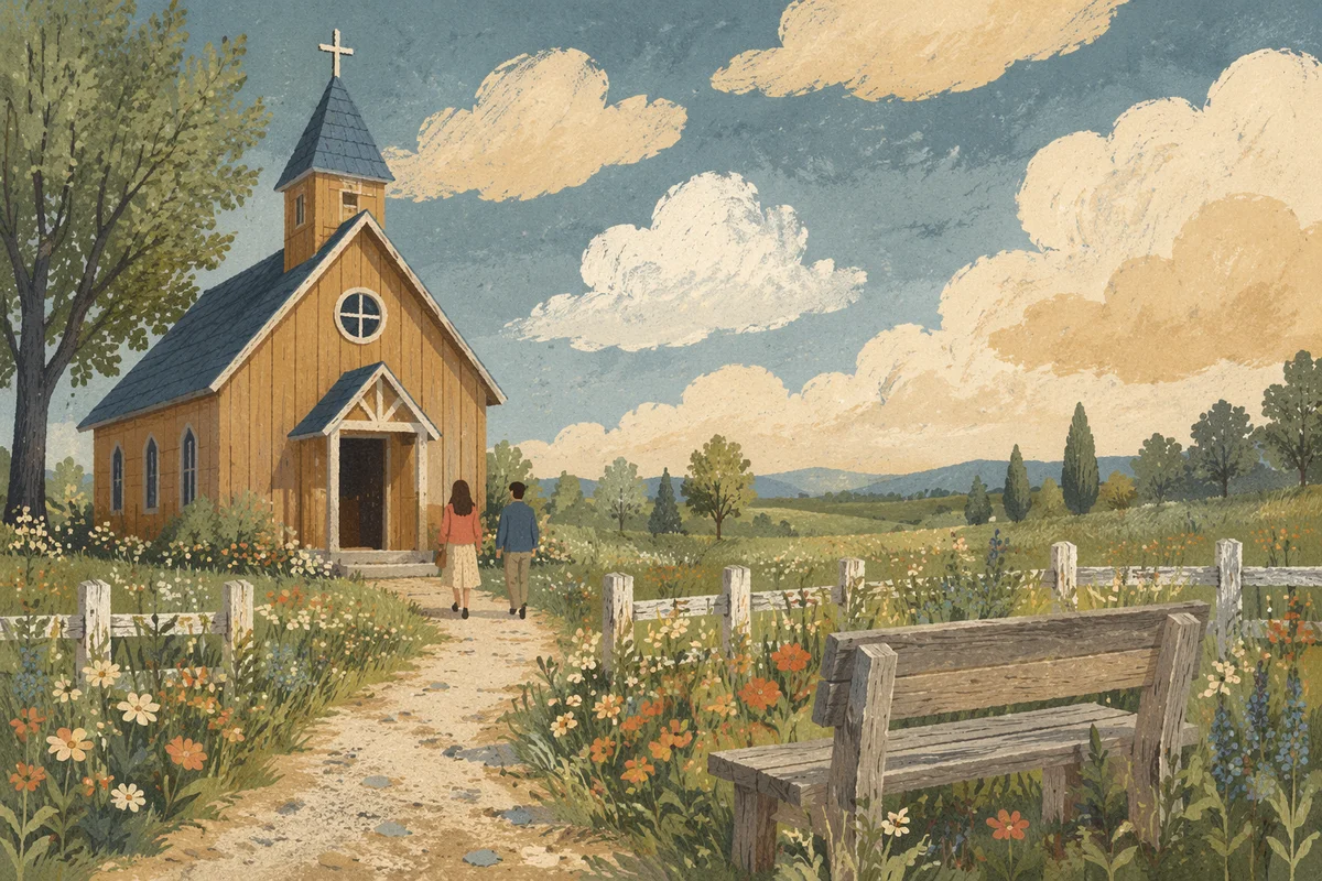 Small Wooden Chapel in Peaceful Countryside