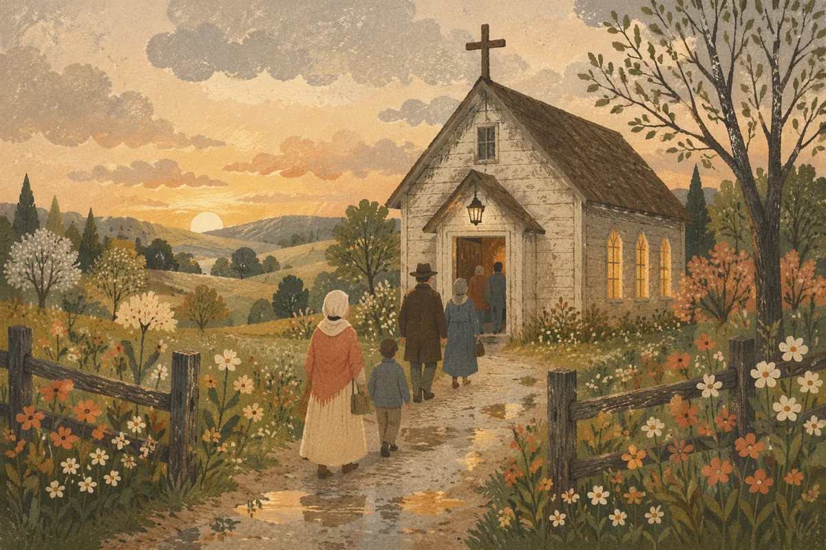 Countryside Wooden Chapel After Spring Rain