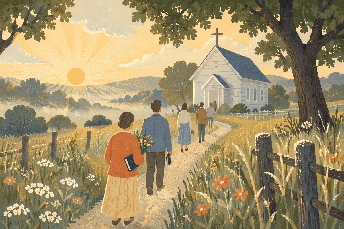 Peaceful Wooden Chapel at Country Sunrise