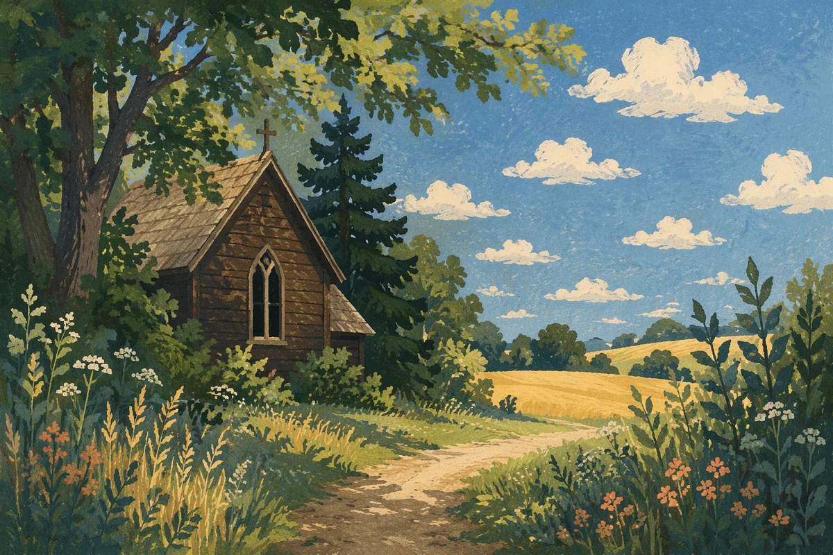 Weathered Wooden Chapel in Summer Countryside