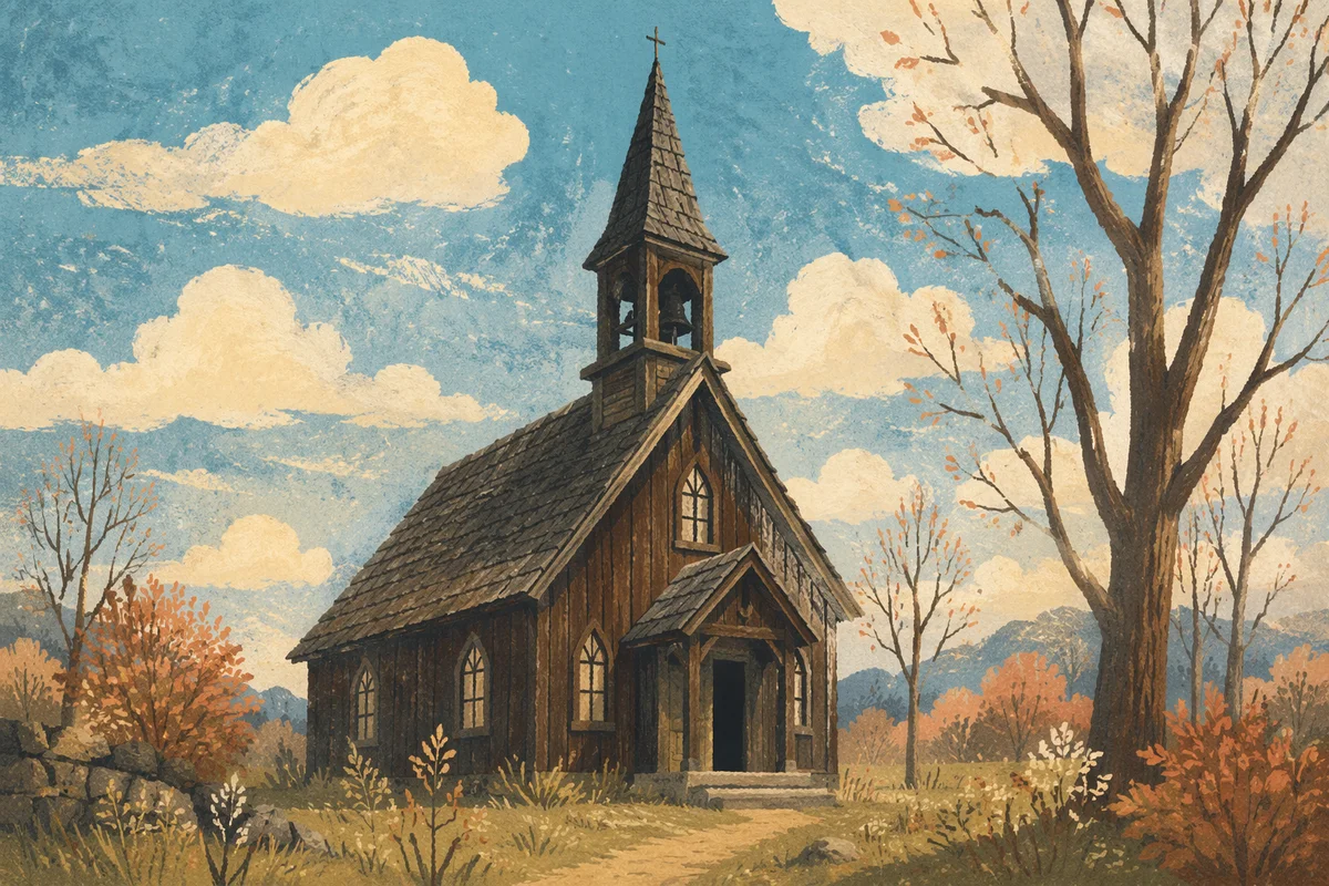 Rustic Countryside Chapel Under Turquoise Sky
