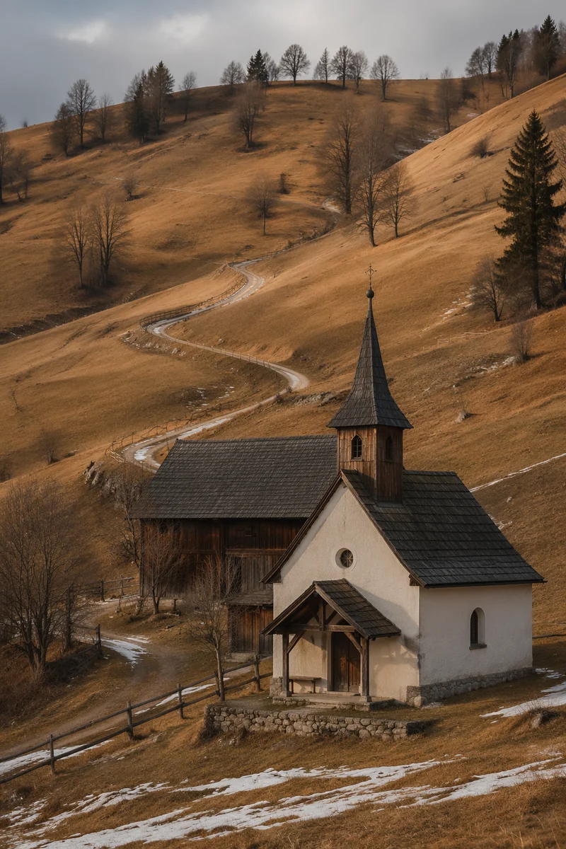 Small Wooden Chapel in Quiet Countryside