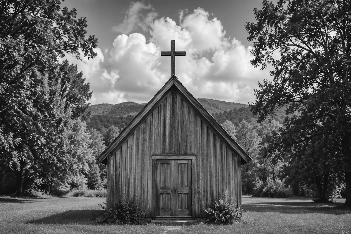Rustic Countryside Chapel in Black and White