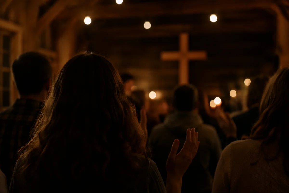 Worship Gathering with Warm Bokeh Lights
