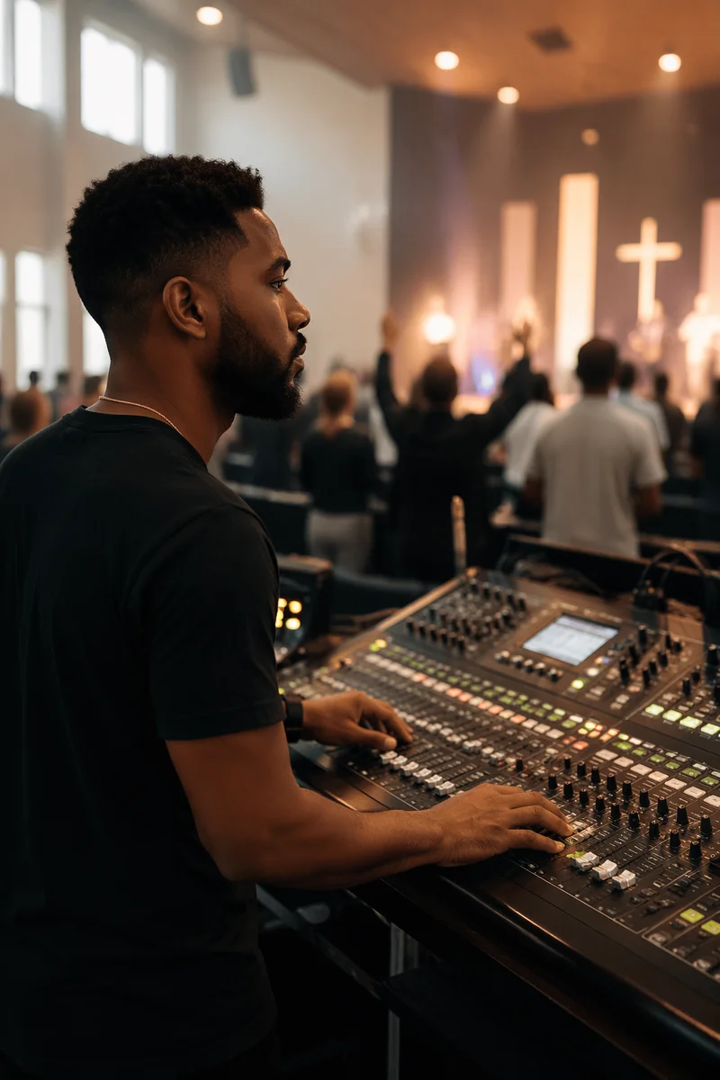 Audio Engineer at Church Mixing Console