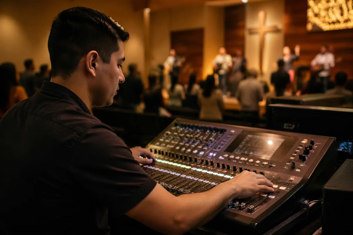 Church Sound Technician at Audio Console