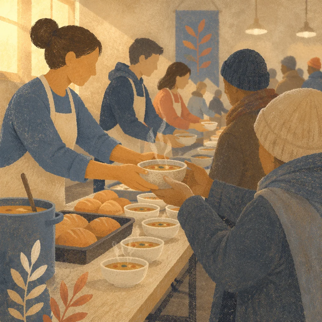 Church Soup Kitchen Volunteers Serving Meals