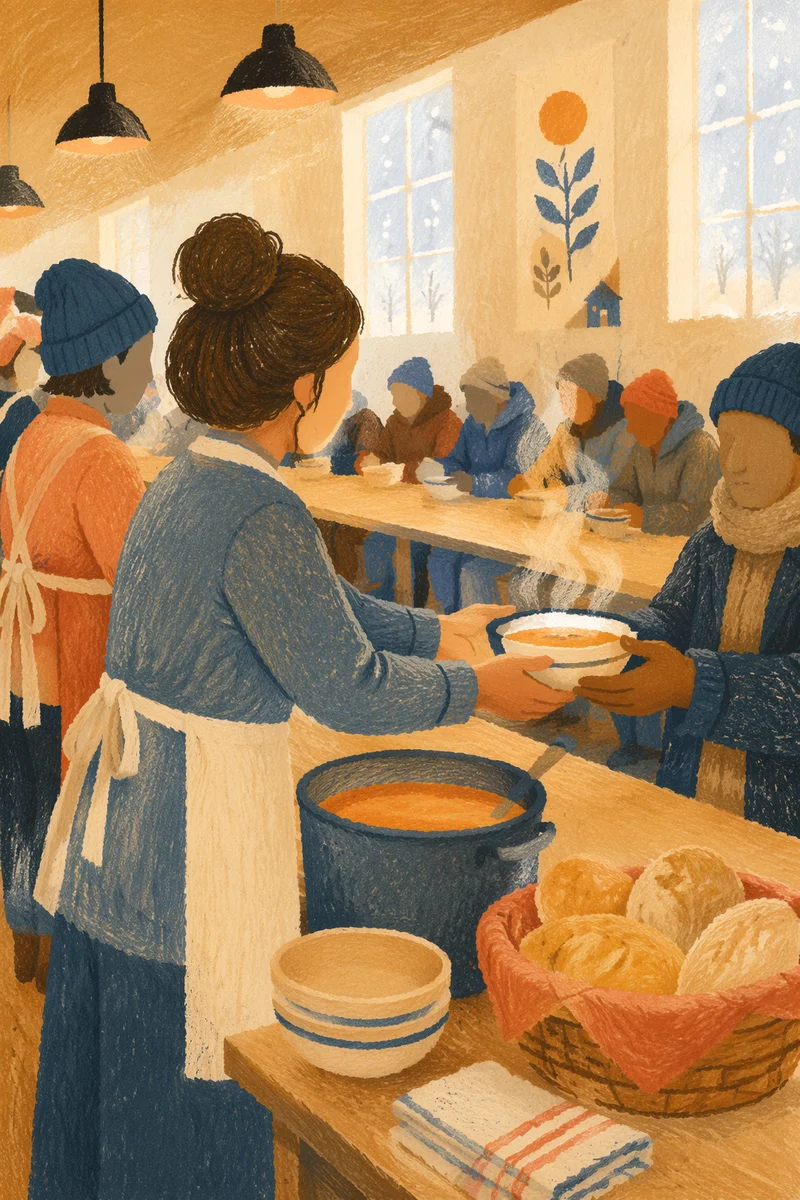 Church Soup Kitchen Volunteers Serving Warm Meals