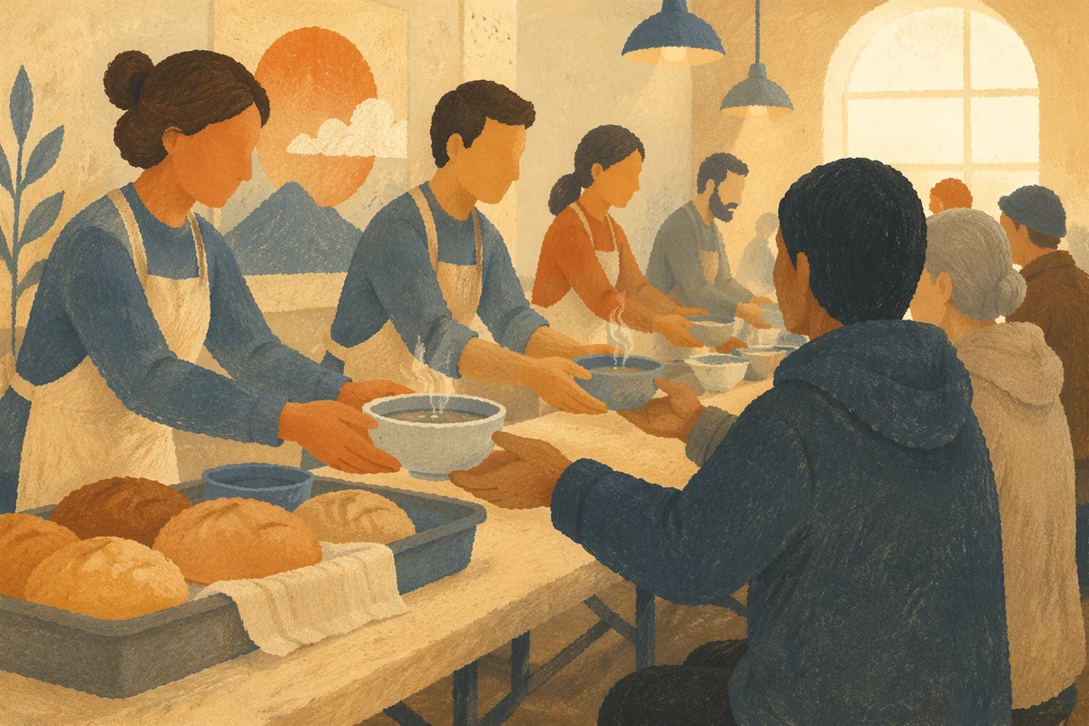 Church Soup Kitchen Volunteers Serving Meals