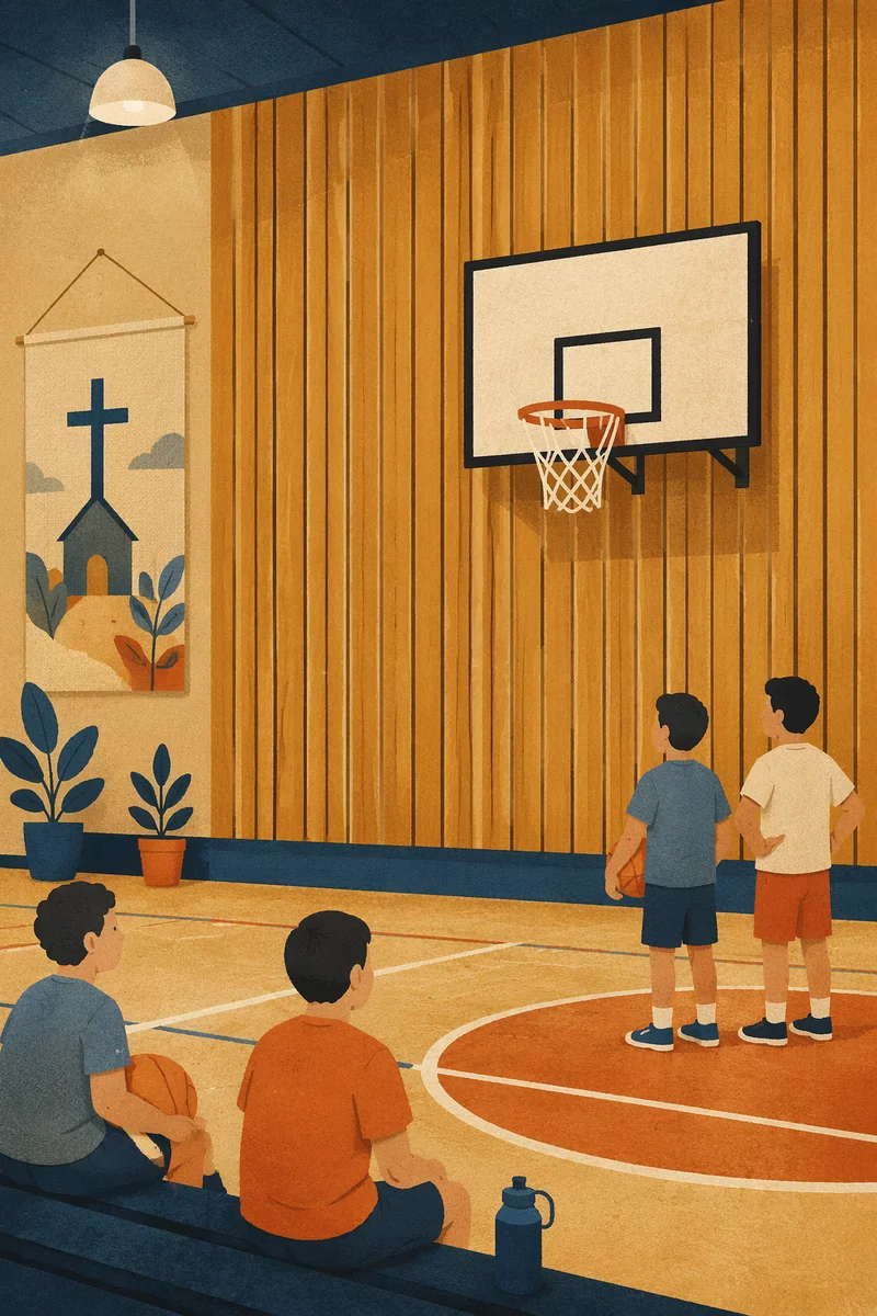 Church Gym Basketball Hoop Outreach Scene