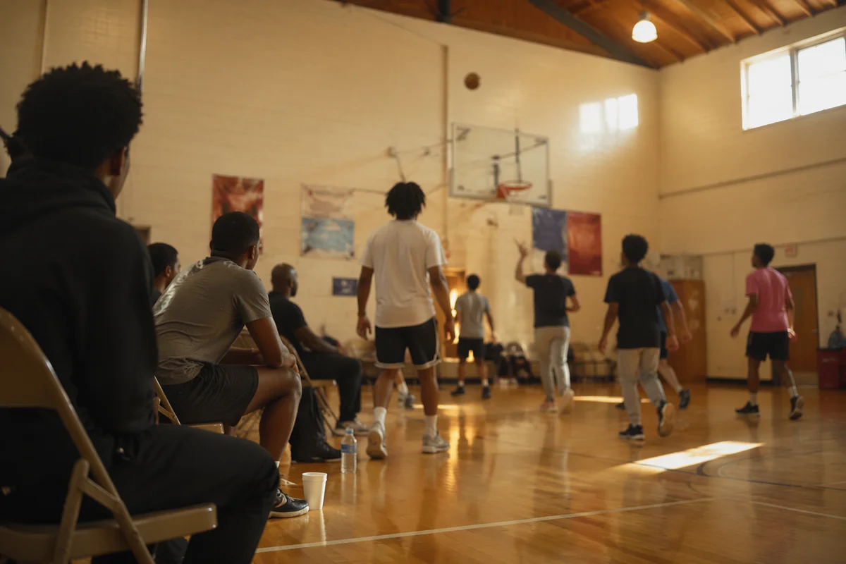 Church Basketball Outreach in Warm Gym Light