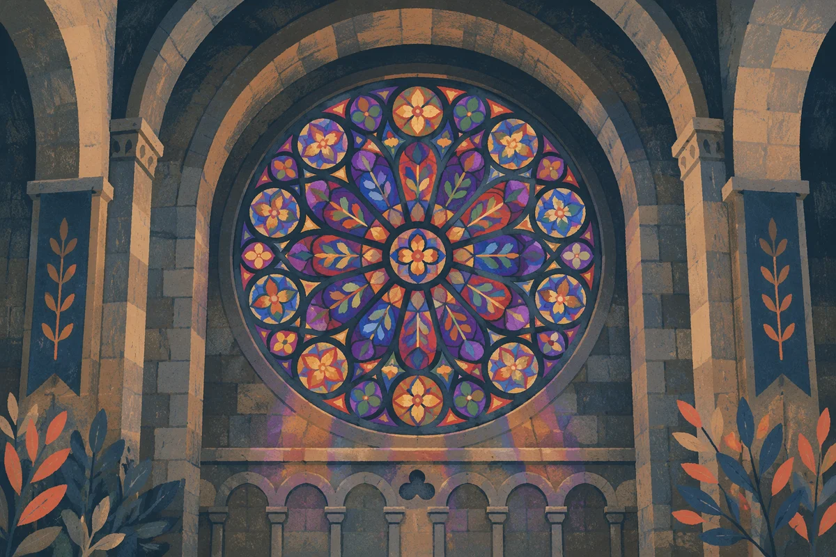Colorful Rose Window in Stone Sanctuary