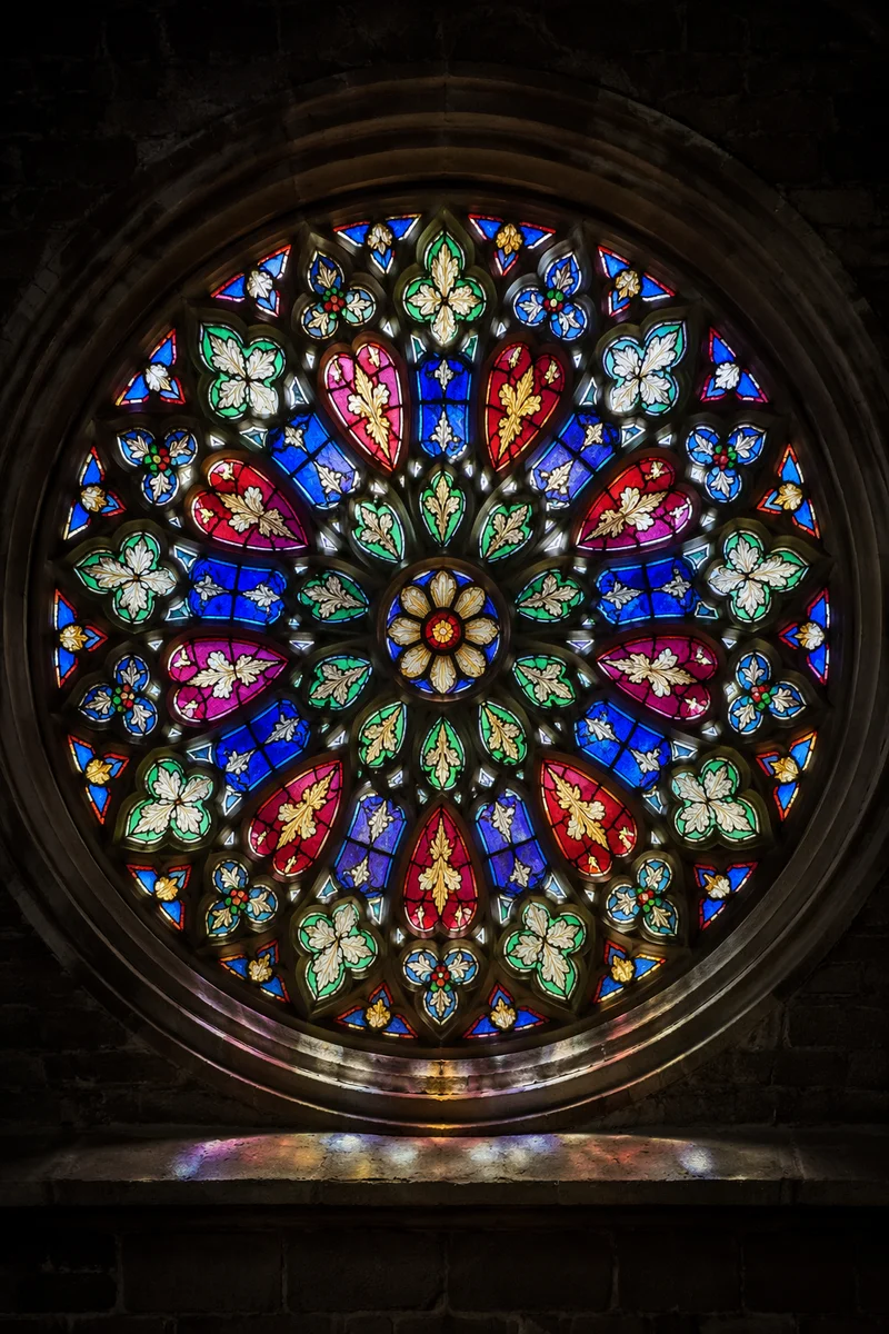 Colorful Stained Glass Rose Window in Chapel