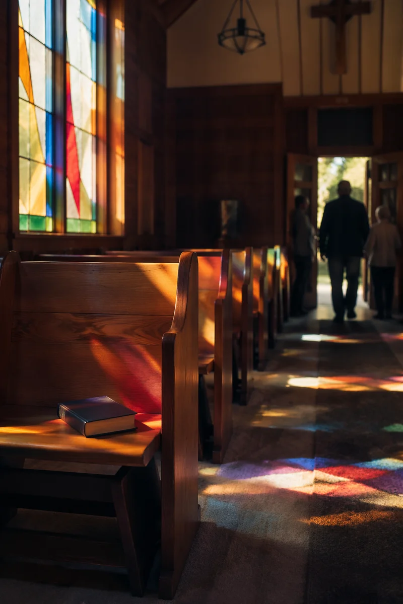 Colorful Stained Glass Light in Chapel