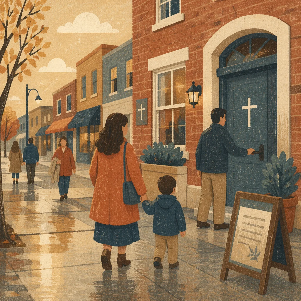 Quiet Sunday Morning Storefront Church Entrance