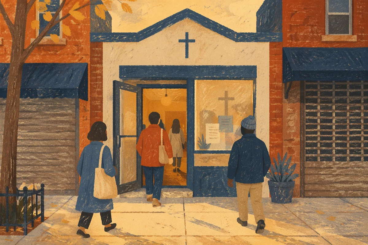Welcoming Storefront Church on Sunday Morning