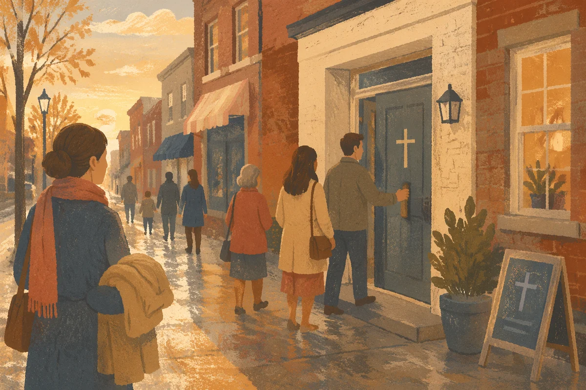 Quiet Storefront Church in Urban Morning