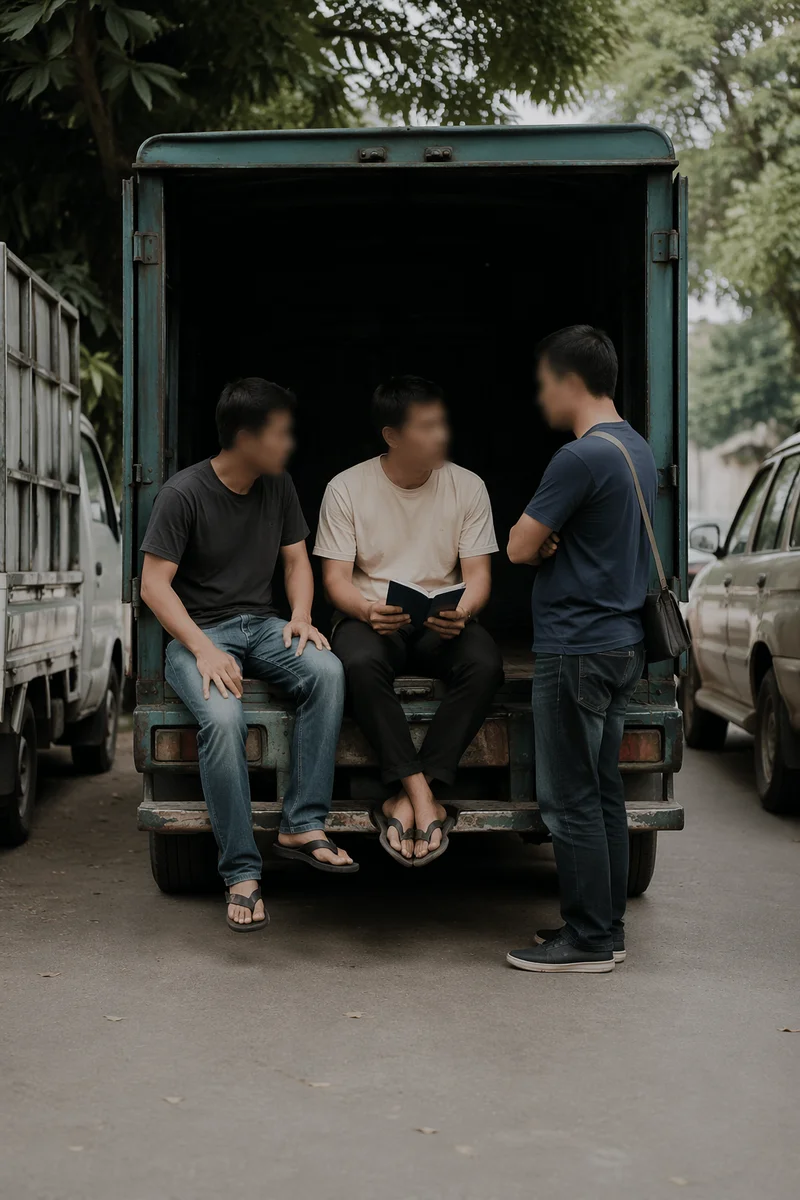 Street Evangelism Conversation by Teal Cargo Van