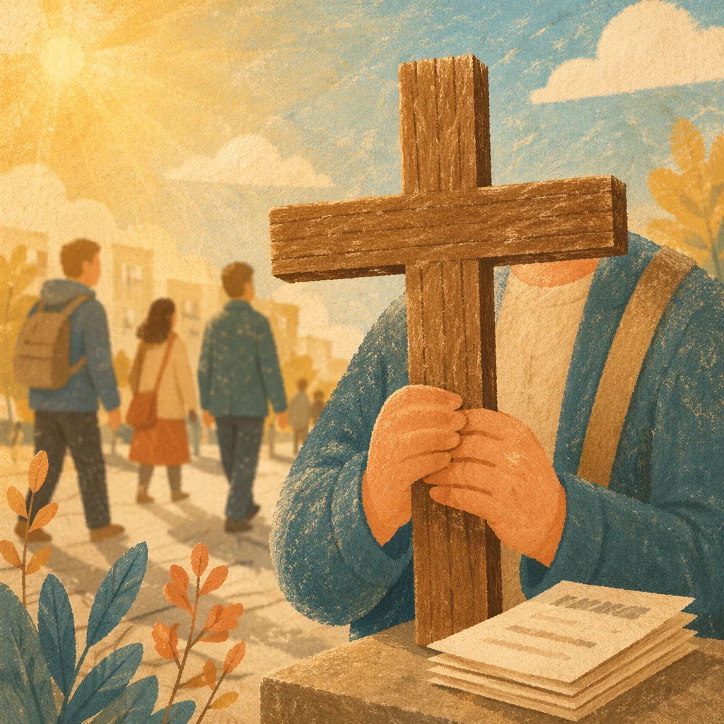 Street Evangelism Cross in Golden Light