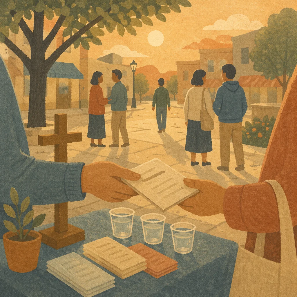 Peaceful Street Evangelism at Golden Hour