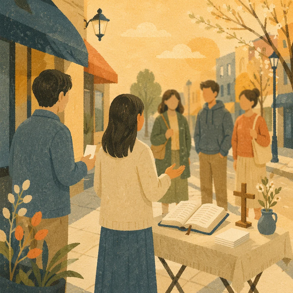 Street Evangelism with Open Bible Outdoors