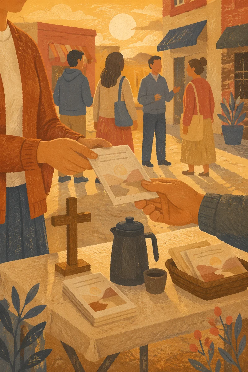 Street Evangelism Leaflet Exchange at Golden Hour