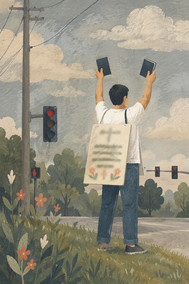 Street Evangelism Volunteer Sharing Faith Outdoors