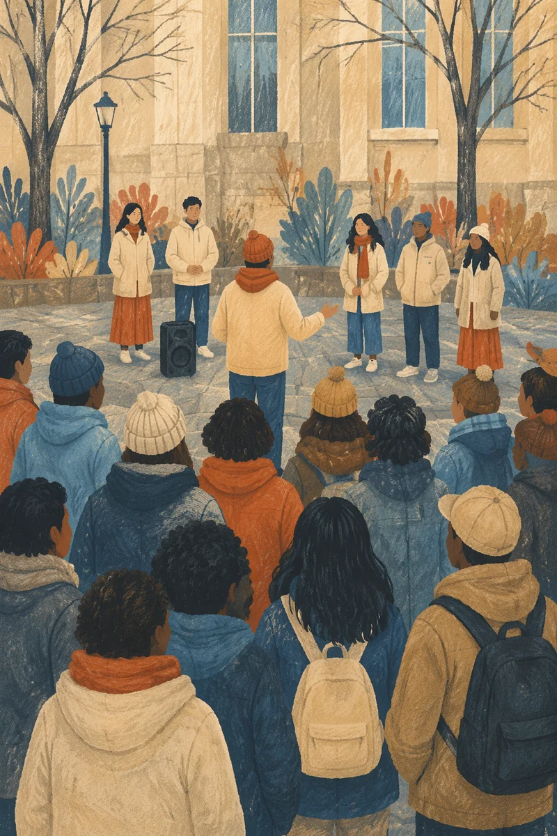 Outdoor Street Evangelism in Winter Plaza