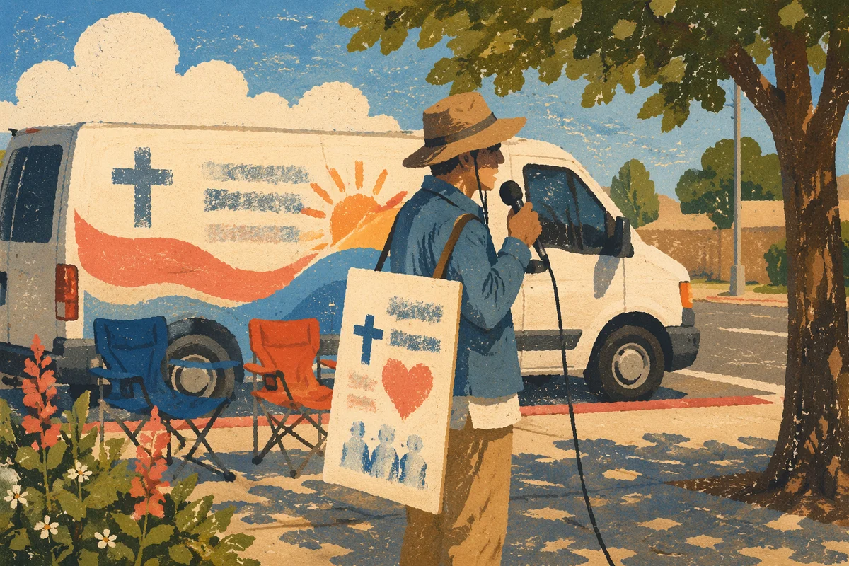Outdoor Street Evangelism in Afternoon Light