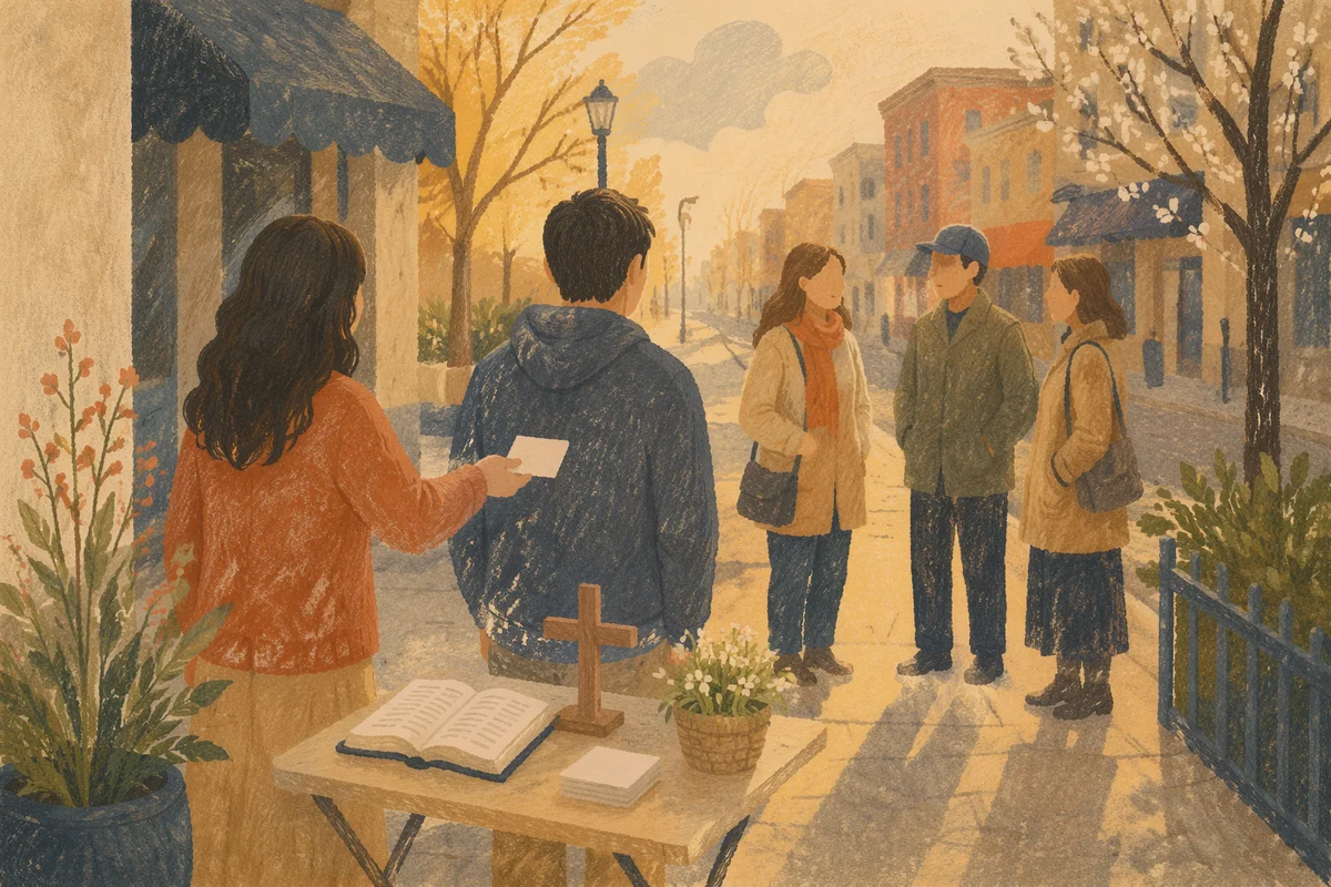 Street Evangelism with Open Bible Outdoors
